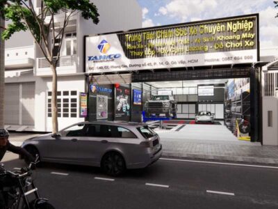 Mẫu bản vẽ 3D trung tâm chăm sóc xe 200m2 – lắp 1 cầu nâng
