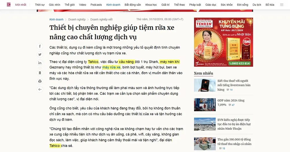Báo Vnexpress Nói Gì Về Tahico Đơn Vị Cung Cấp Máy Rửa Xe