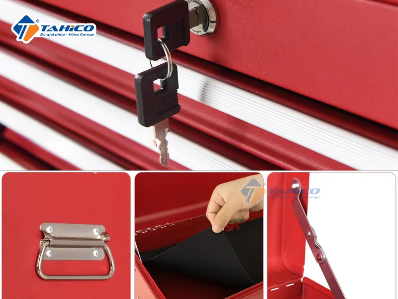 Bộ 3 tủ dụng cụ đỏ ván gỗ Ally QT-HT18 | Có bảng treo đồ nghề
