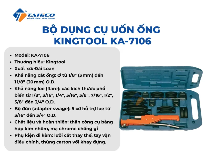 Bộ dụng cụ uốn ống Kingtool KA-7106