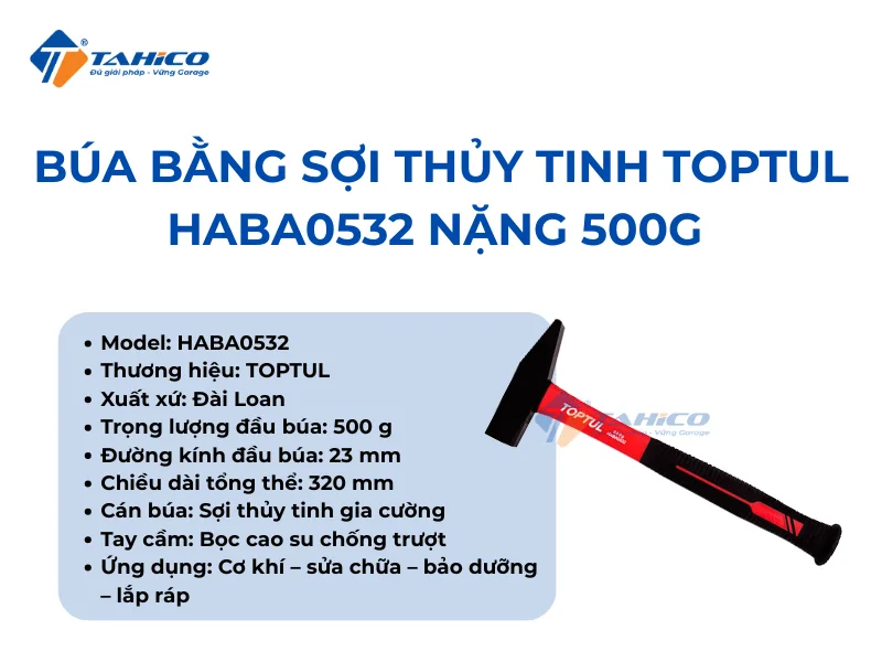 Hình ảnh sản phẩm Búa bằng sợi thủy tinh Toptul HABA0532 nặng 500g