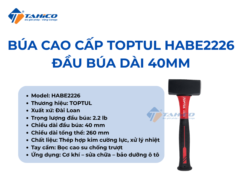 Hình ảnh sản phẩm Búa cao cấp Toptul HABE2226 đầu búa dài 40mm