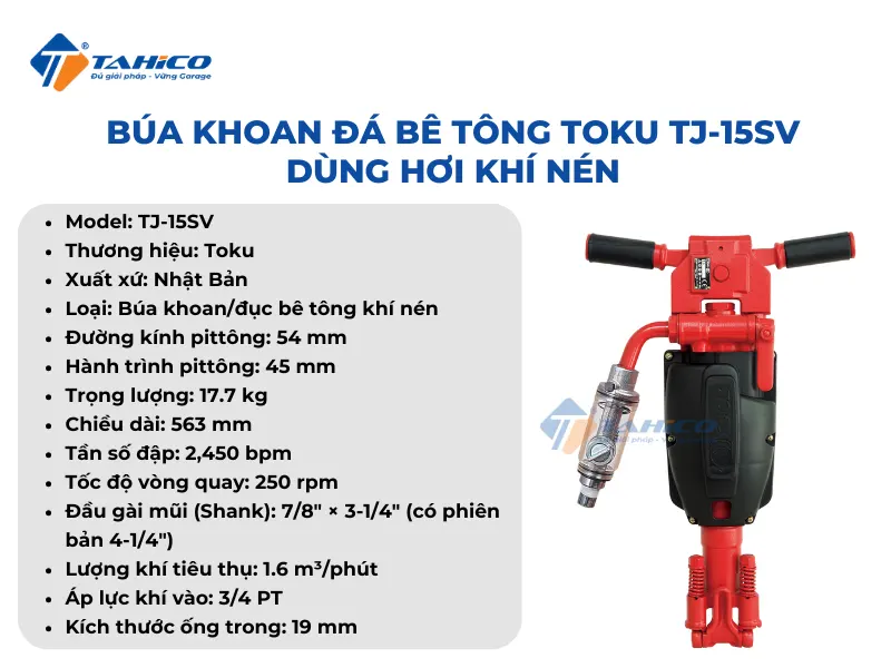 Búa khoan đá bê tông Toku TJ-15SV dùng hơi khí nén