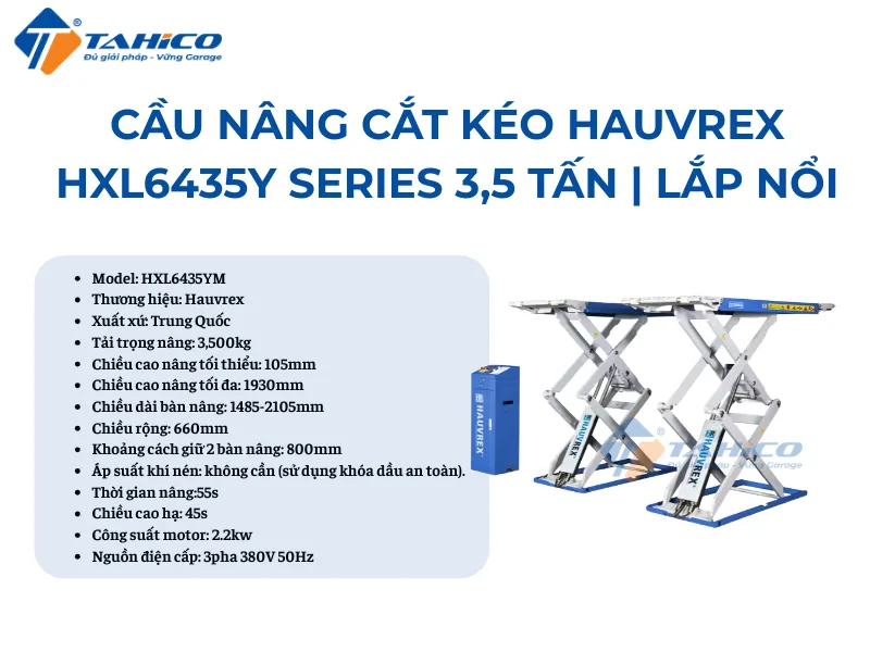 Hình ảnh sản phẩm Cầu nâng cắt kéo Hauvrex HXL6435Y Series 3,5 tấn | Lắp nổi