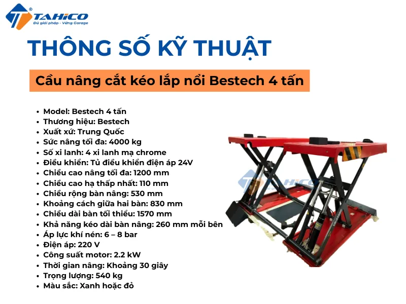 Cầu nâng cắt kéo lắp nổi Bestech 4 tấn