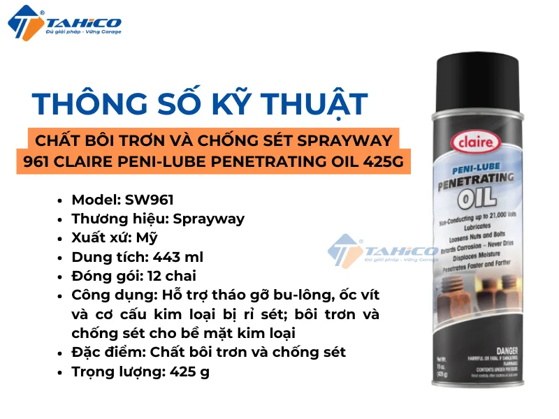 Chất bôi trơn và chống sét Sprayway 961 Claire Peni-Lube Penetrating Oil 425g