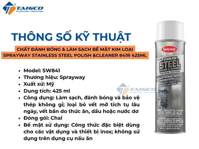 Chất đánh bóng & làm sạch bề mặt kim loại Sprayway Stainless Steel Polish & Cleaner 841R 425ml