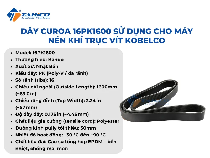 Dây curoa 16PK1600 sử dụng cho máy nén khí trục vít Kobelco