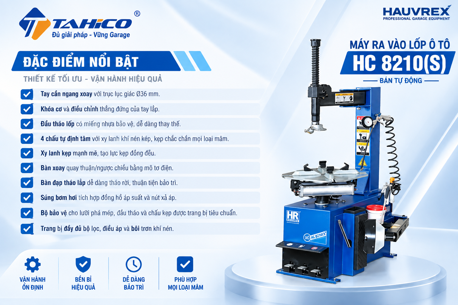 Máy ra vào lốp ô tô bán tự động Hauvrex HC8210(S)