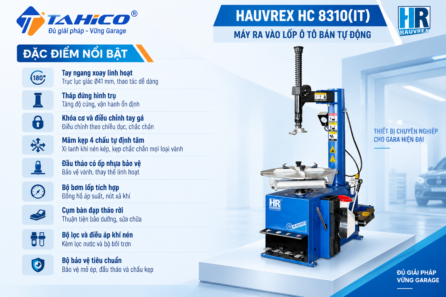 Máy ra vào lốp ô tô bán tự động Hauvrex HC8310(IT)