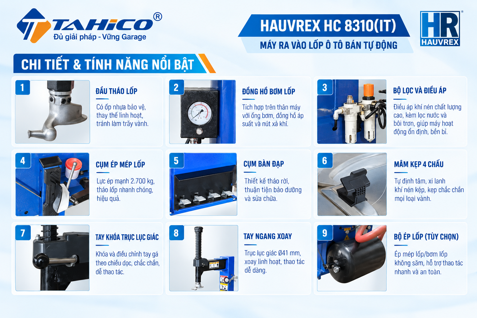 Máy ra vào lốp ô tô bán tự động Hauvrex HC8310(IT)