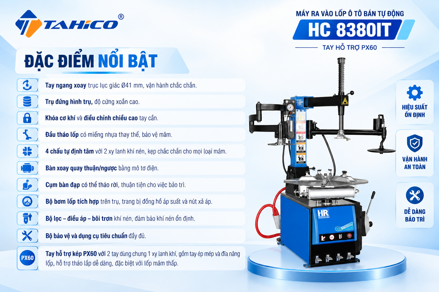 Máy ra vào lốp ô tô bán tự động HC8380IT
