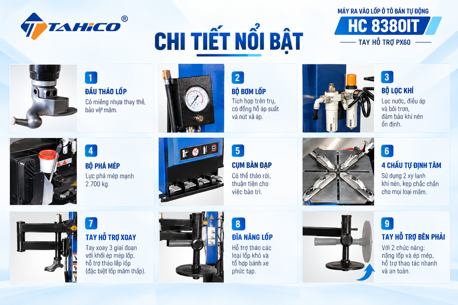 Máy ra vào lốp ô tô bán tự động HC8380IT