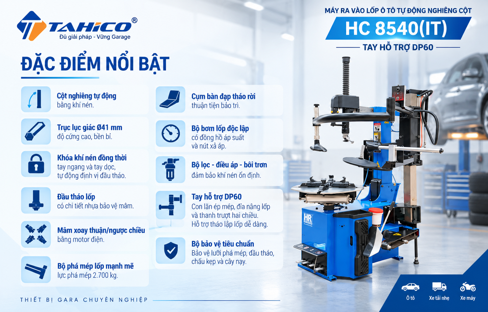 Máy ra vào lốp ô tô tự động HC8540(IT)
