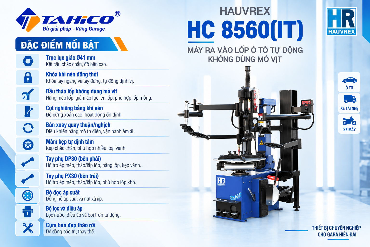 Máy ra vào lốp ô tô tự động HC8560(IT)