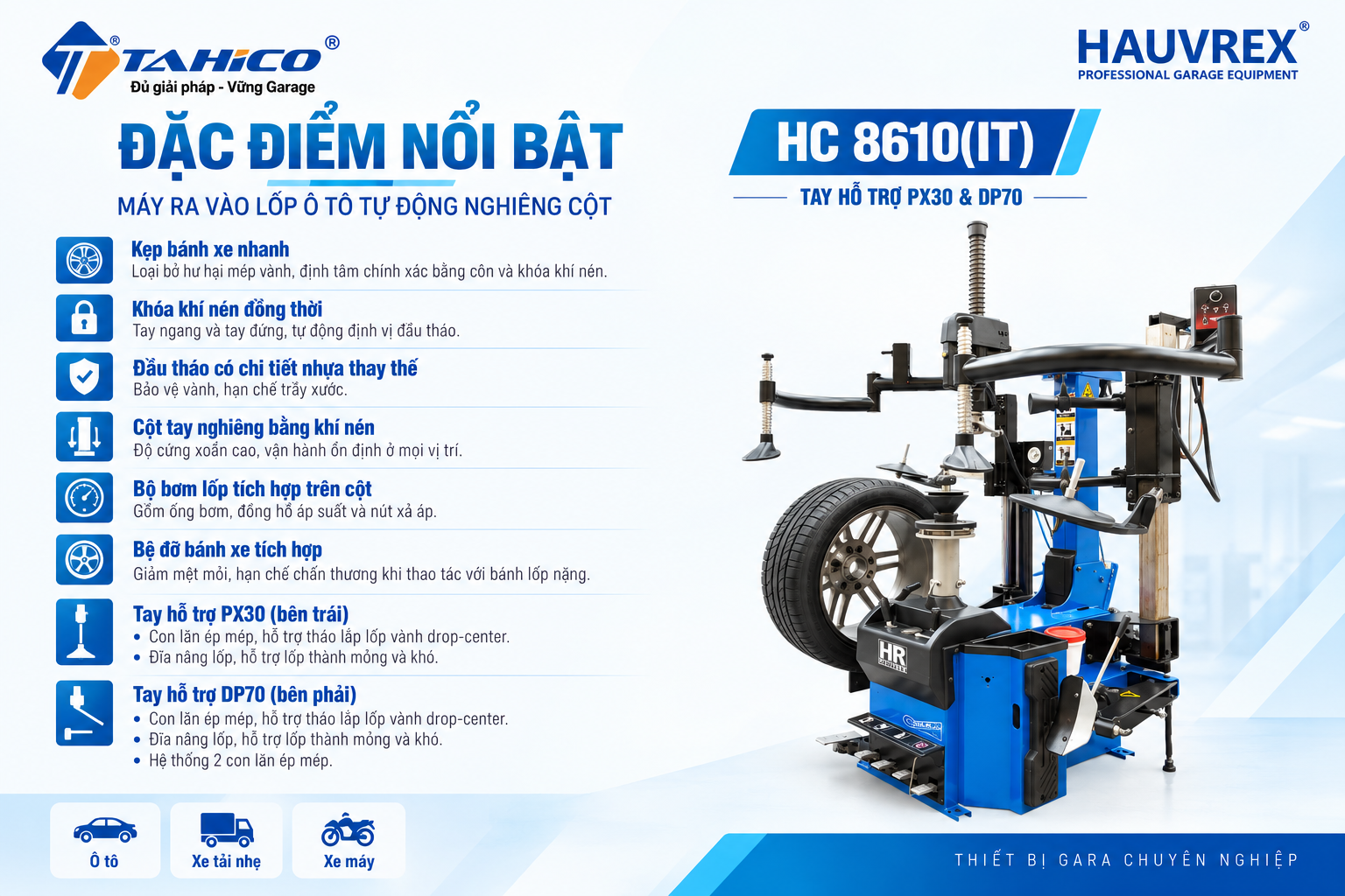 Máy ra vào lốp ô tô tự động có tay trợ lực HC8610(IT)