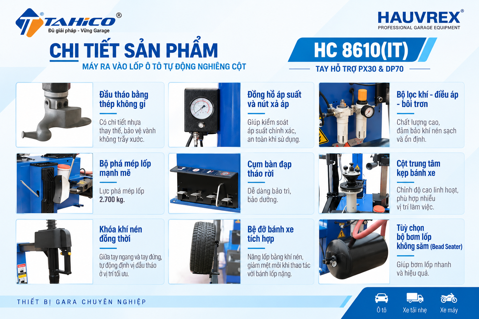 Máy ra vào lốp ô tô tự động có tay trợ lực HC8610(IT)