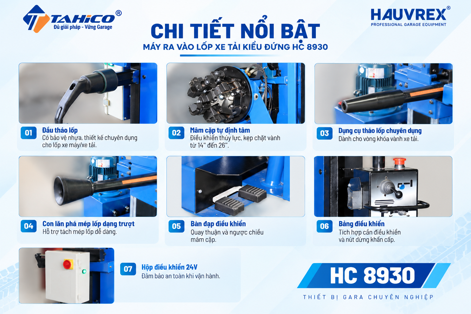 Máy ra vào lốp xe tải trục đứng HC8930