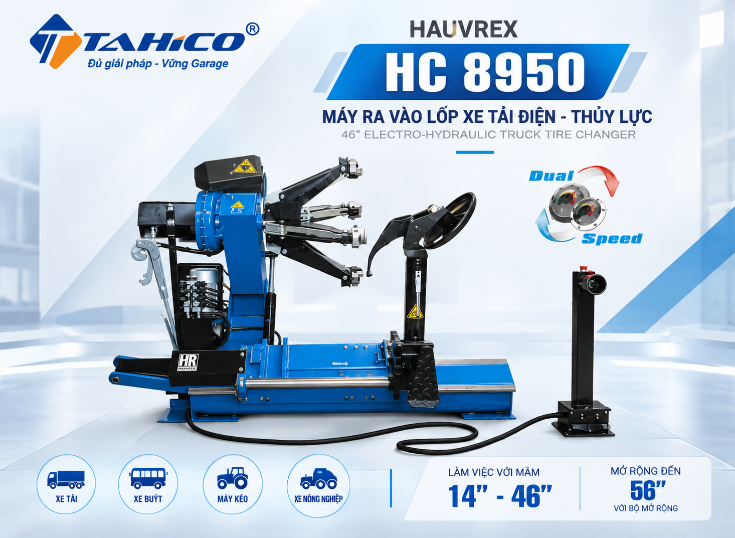 Máy ra vào lốp xe tải thủy lực cỡ lớn 46 inch Hauvrex HC8950