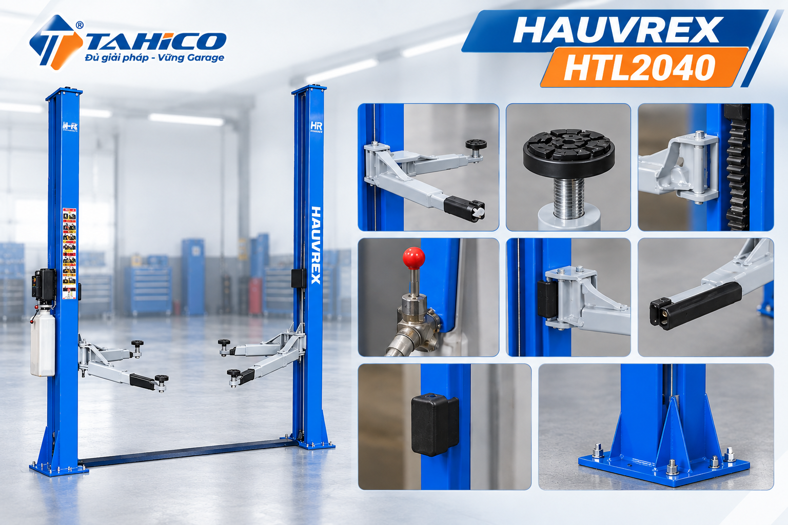 Cầu nâng 2 trụ cáp dưới Hauvrex HTL2040 – Tải trọng 4 tấn