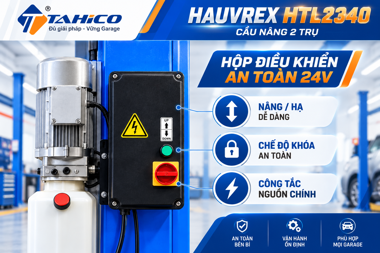 Cầu nâng 2 trụ cáp dưới Hauvrex HTL2340 – Tải trọng 4 tấn