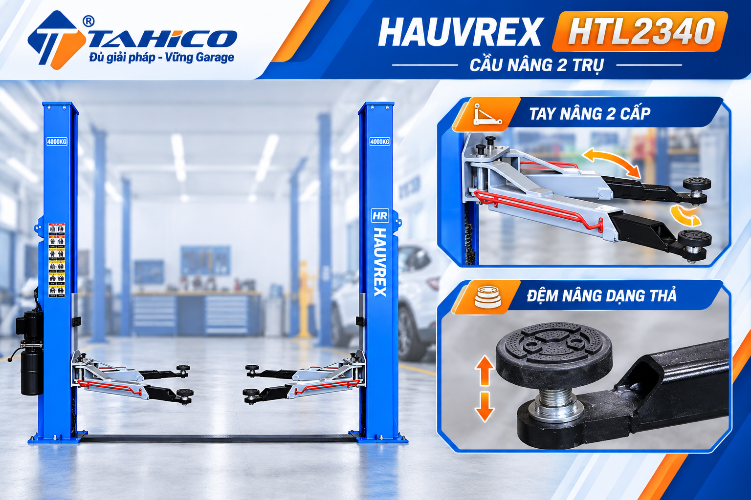 Cầu nâng 2 trụ cáp dưới Hauvrex HTL2340 – Tải trọng 4 tấn