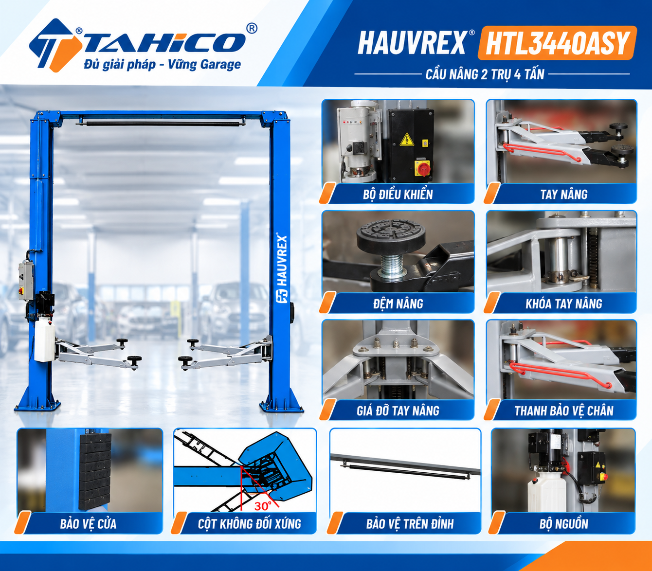 Cầu nâng 2 trụ cáp trên Hauvrex HTL3440ASY