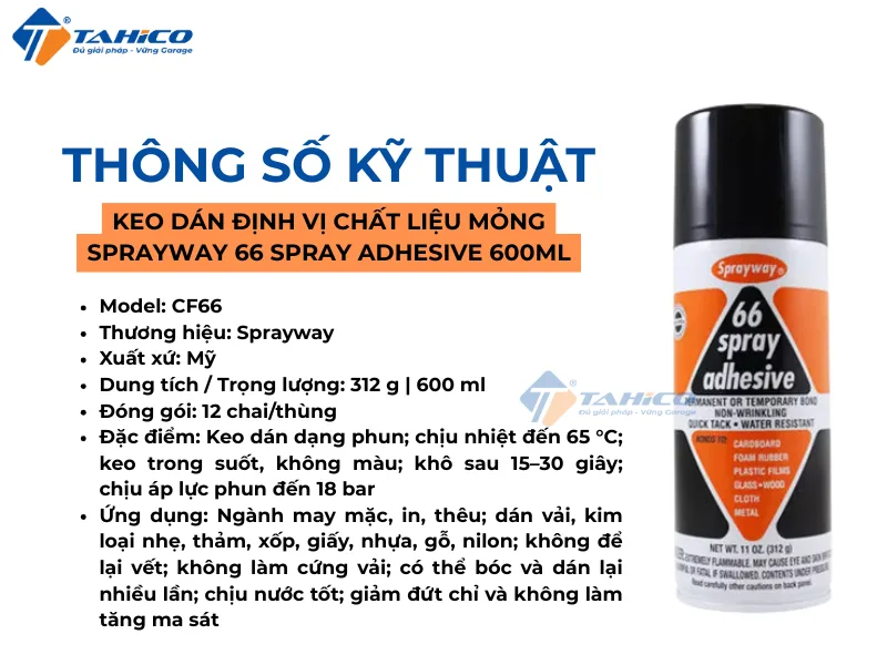 Keo dán định vị chất liệu mỏng Sprayway 66 Spray Adhesive 600ml
