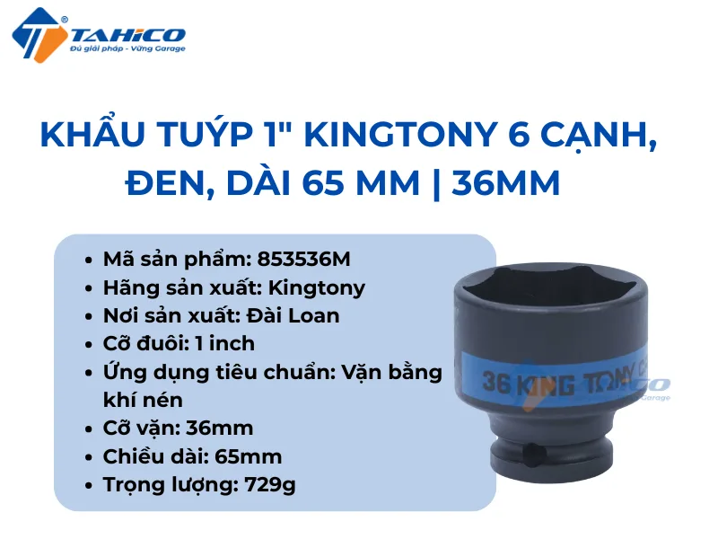 Hình ảnh sản phẩm Khẩu tuýp 1" Kingtony 853536M/853538M/853540M 6 cạnh, Đen, Dài 65 mm | 36mm 38mm 40mm