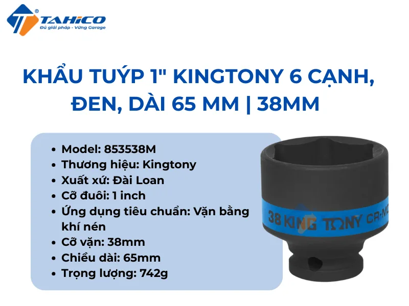 Hình ảnh sản phẩm Khẩu tuýp 1" Kingtony 853536M/853538M/853540M 6 cạnh, Đen, Dài 65 mm | 36mm 38mm 40mm