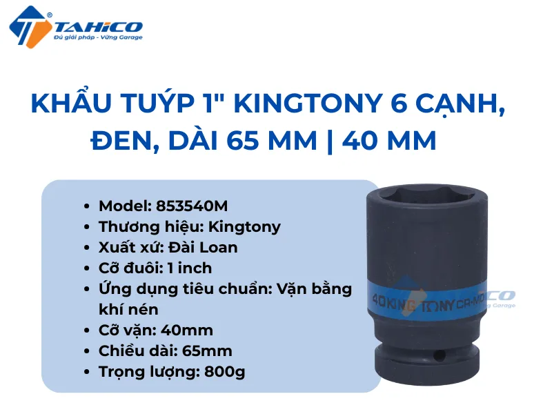 Hình ảnh sản phẩm Khẩu tuýp 1" Kingtony 853536M/853538M/853540M 6 cạnh, Đen, Dài 65 mm | 36mm 38mm 40mm
