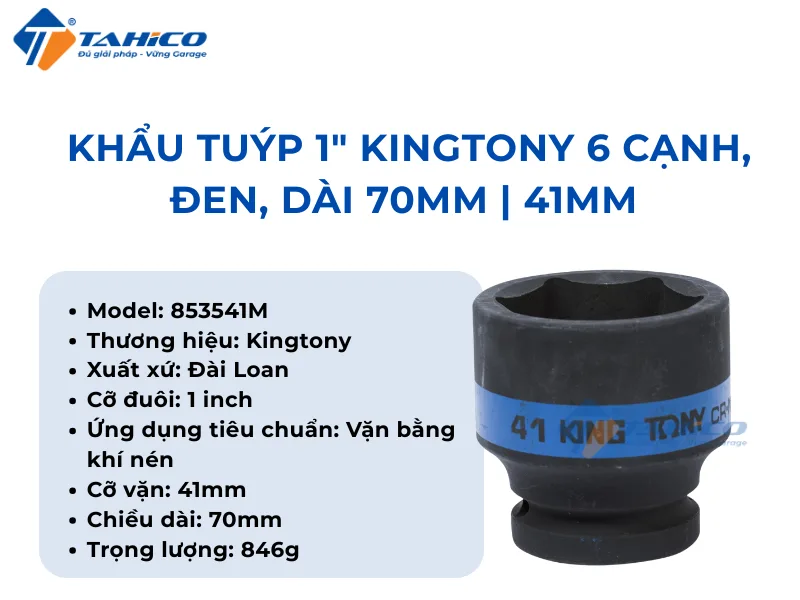 Hình ảnh sản phẩm Khẩu tuýp 1" Kingtony 853541M/Kingtony 853542M 6 cạnh, Đen, Dài 70mm | 41mm 42mm