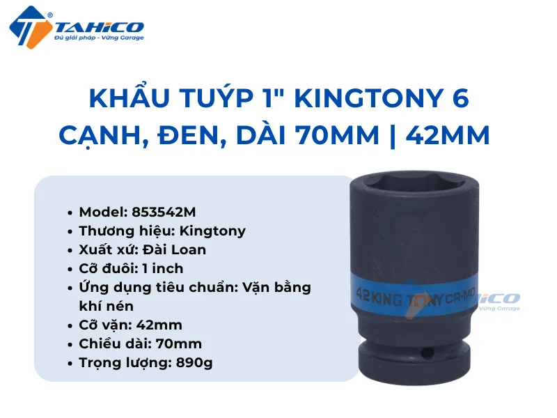 Hình ảnh sản phẩm Khẩu tuýp 1" Kingtony 853541M/Kingtony 853542M 6 cạnh, Đen, Dài 70mm | 41mm 42mm