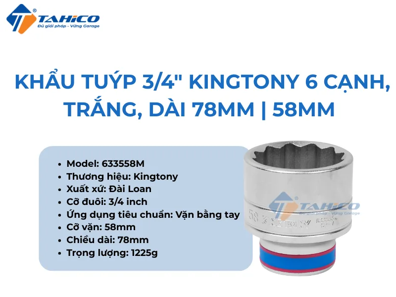 Hình ảnh sản phẩm Khẩu tuýp 3/4inch Kingtony 6 cạnh, Trắng, Dài 78mm | 58mm 60mm