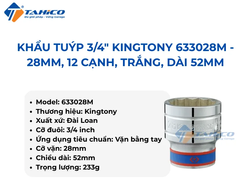 Hình ảnh sản phẩm Khẩu tuýp 3/4inch Kingtony Series 12 cạnh, Trắng, Dài 52mm