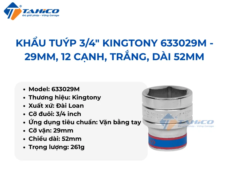 Hình ảnh sản phẩm Khẩu tuýp 3/4inch Kingtony Series 12 cạnh, Trắng, Dài 52mm
