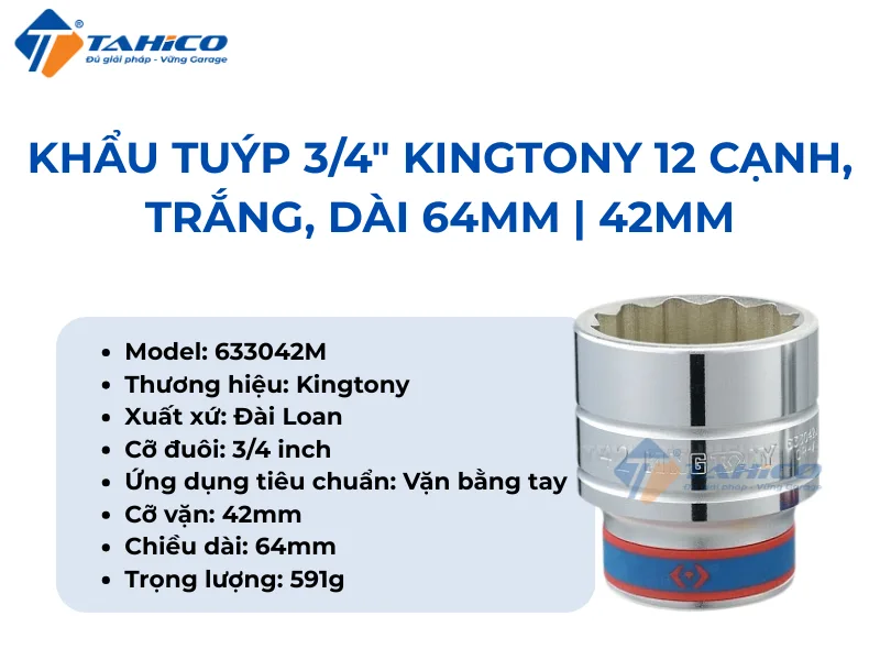 Hình ảnh sản phẩm Khẩu tuýp 3/4" Kingtony 633041M/Kingtony 633042M 12 cạnh, Trắng, Dài 64mm | 41mm 42mm