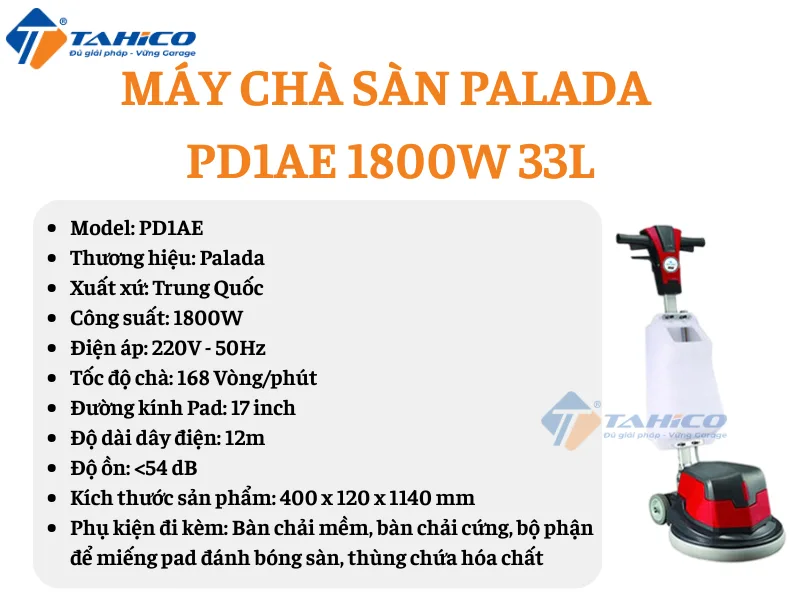 Hình ảnh sản phẩm Máy chà sàn Palada PD1AE 1800W 33L