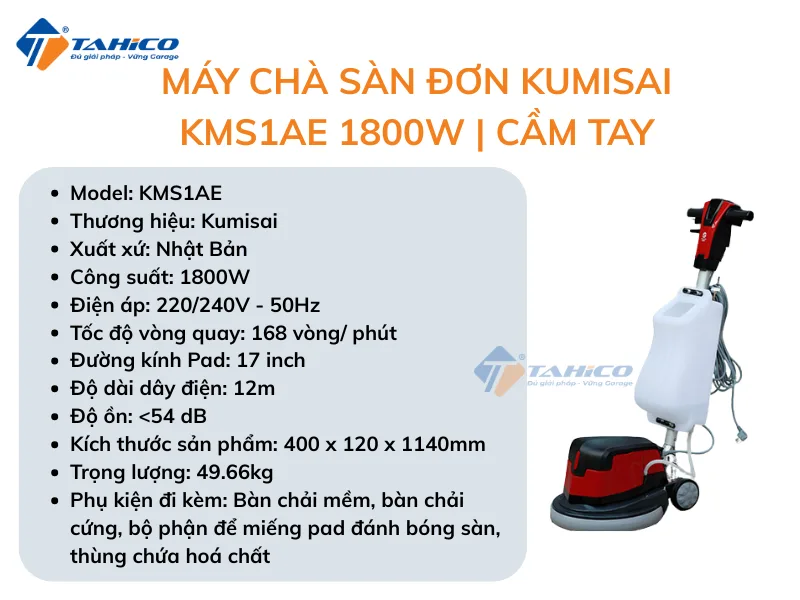 Hình ảnh sản phẩm Máy chà sàn đơn Kumisai KMS1AE 1800W | Cầm tay