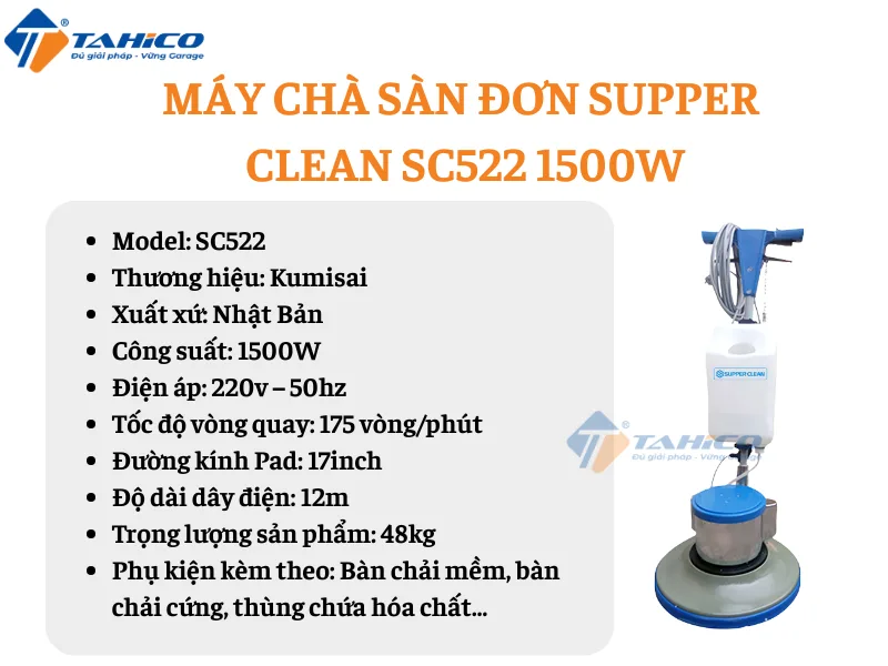 Hình ảnh sản phẩm Máy chà sàn đơn Supper Clean SC522 1500W