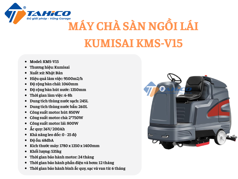 Hình ảnh sản phẩm Máy chà sàn ngồi lái Kumisai KMS-V15, KMS-V75