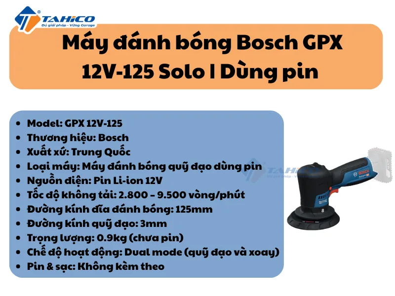Máy đánh bóng Bosch GPX 12V-125 Solo | Dùng pin