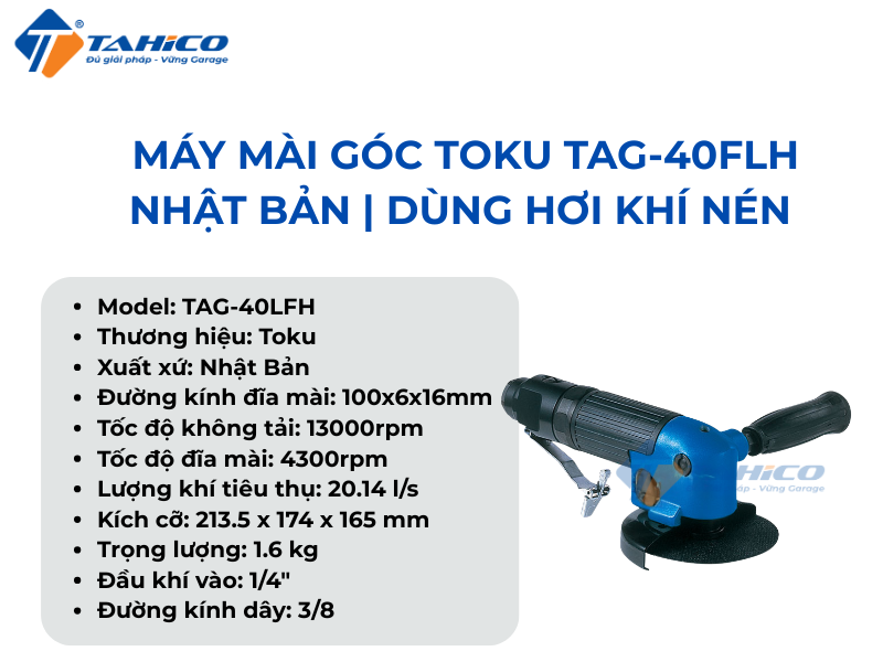 Hình ảnh sản phẩm Máy mài góc Toku TAG-40FLH Nhật Bản | Dùng hơi khí nén