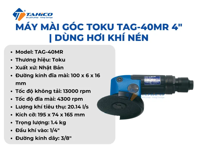 Máy mài góc Toku TAG-40MR 4″ | Dùng hơi khí nén