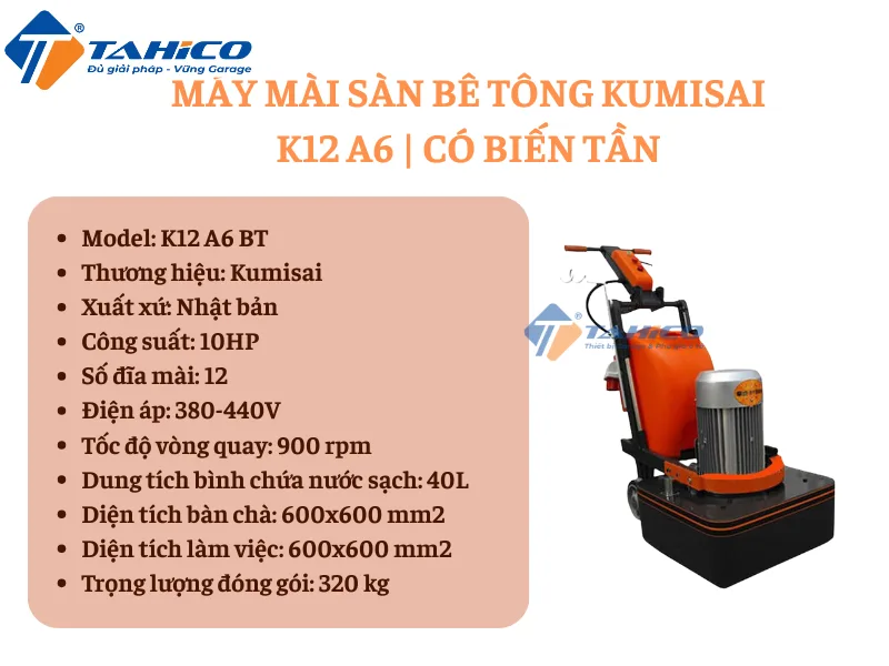Hình ánh sản phẩm Máy mài sàn bê tông Kumisai K12 A6 Có / Không biến tần