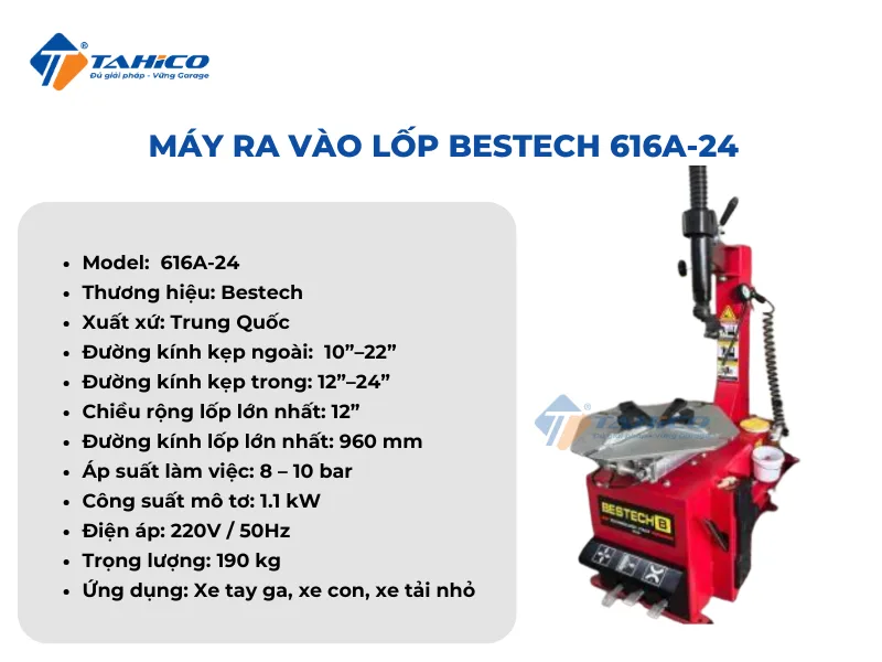 Máy ra vào lốp Bestech B-616A | Xe tay ga, xe con, tải nhỏ