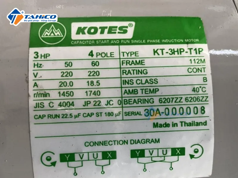 Mortor Kotes 3HP/220V - Thái Lan