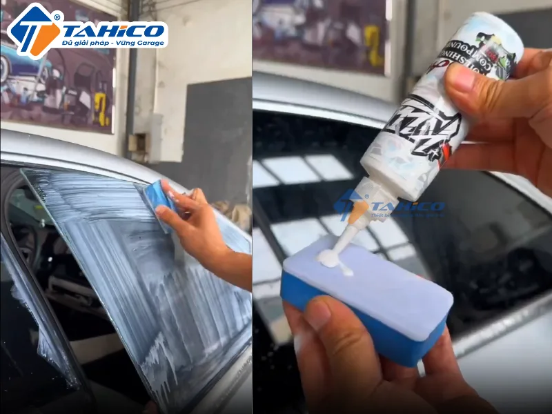 Mút xốp nỉ tẩy ố kính, màn dầu MTOK 9x5cm màu Trắng - Xanh