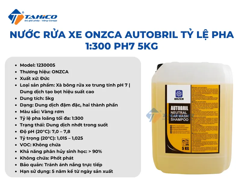 Nước rửa xe Onzca Autobril tỷ lệ pha 1:300 pH7 5kg