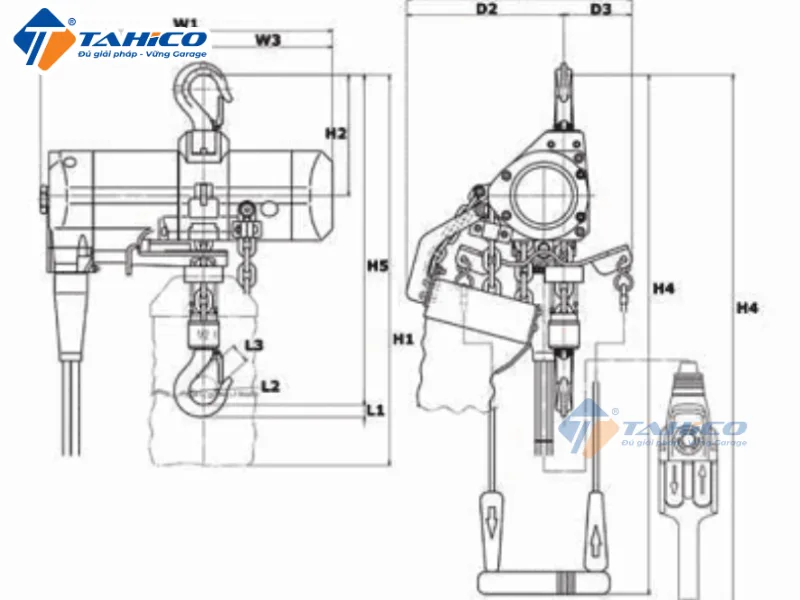 Hình ảnh sản phẩm Palăng xích Toku TCS-1000C2, TCS-1000P2E dùng hơi khí nén 1 tấn